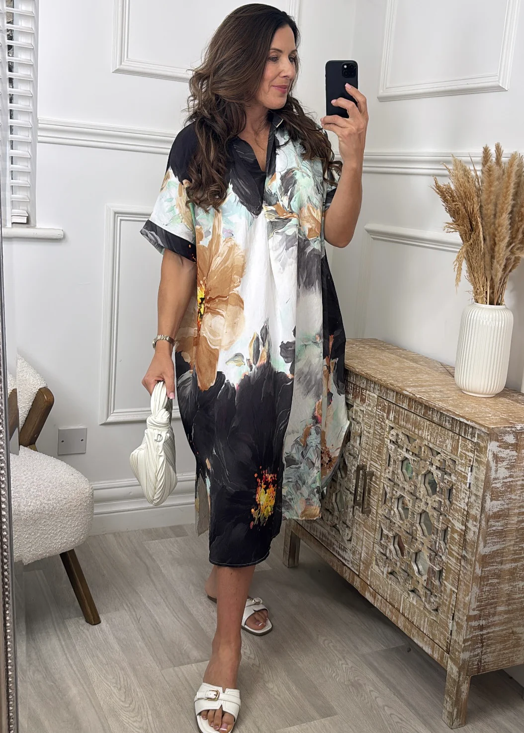 Blathnaid Black Floral Kaftan Dress