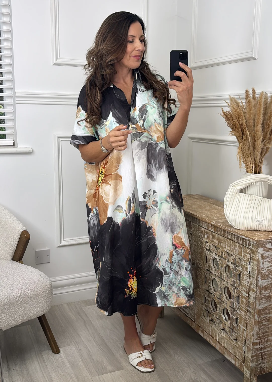 Blathnaid Black Floral Kaftan Dress - Image 3