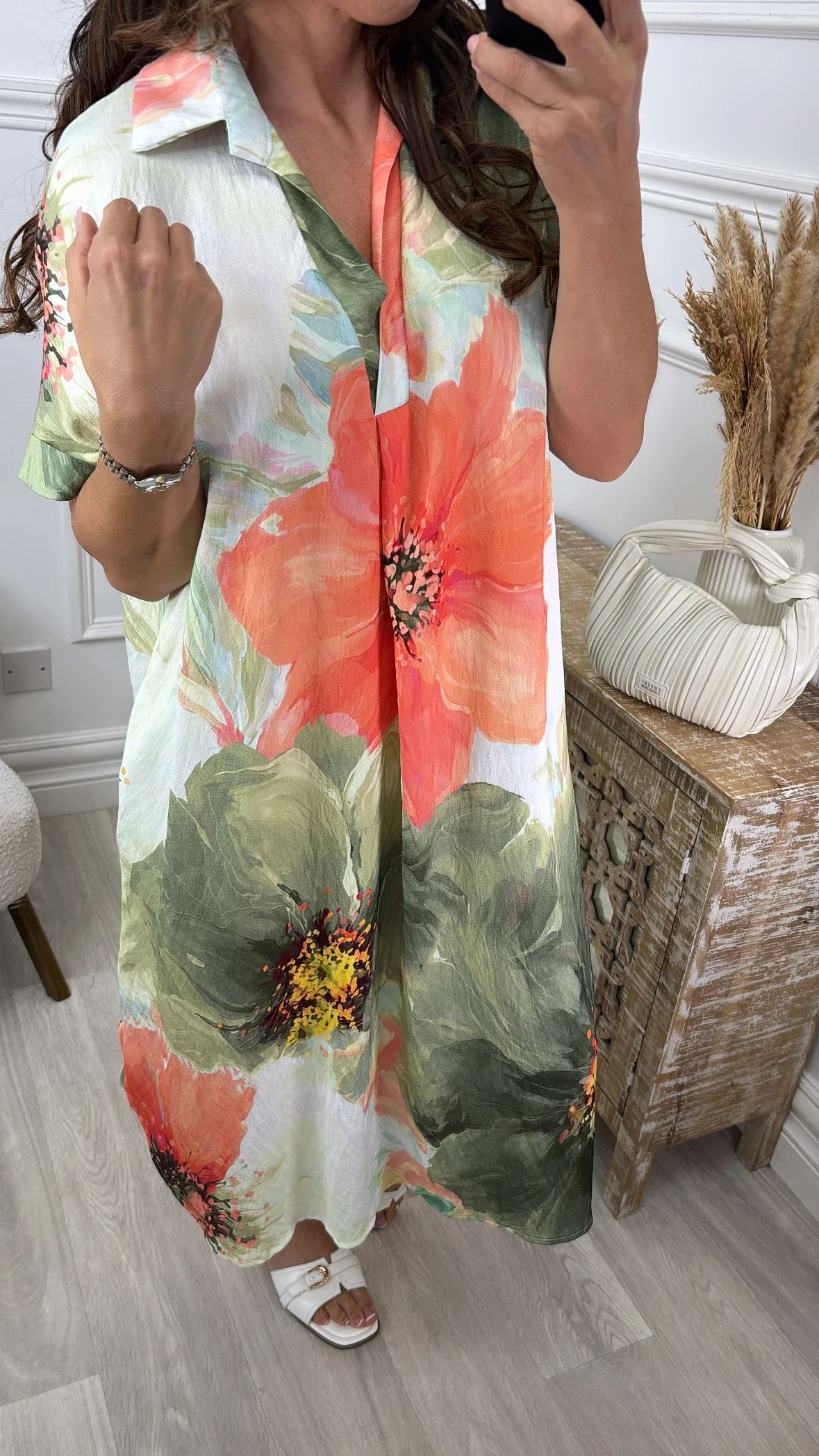 Blathnaid Khaki Floral Kaftan Dress - Image 4