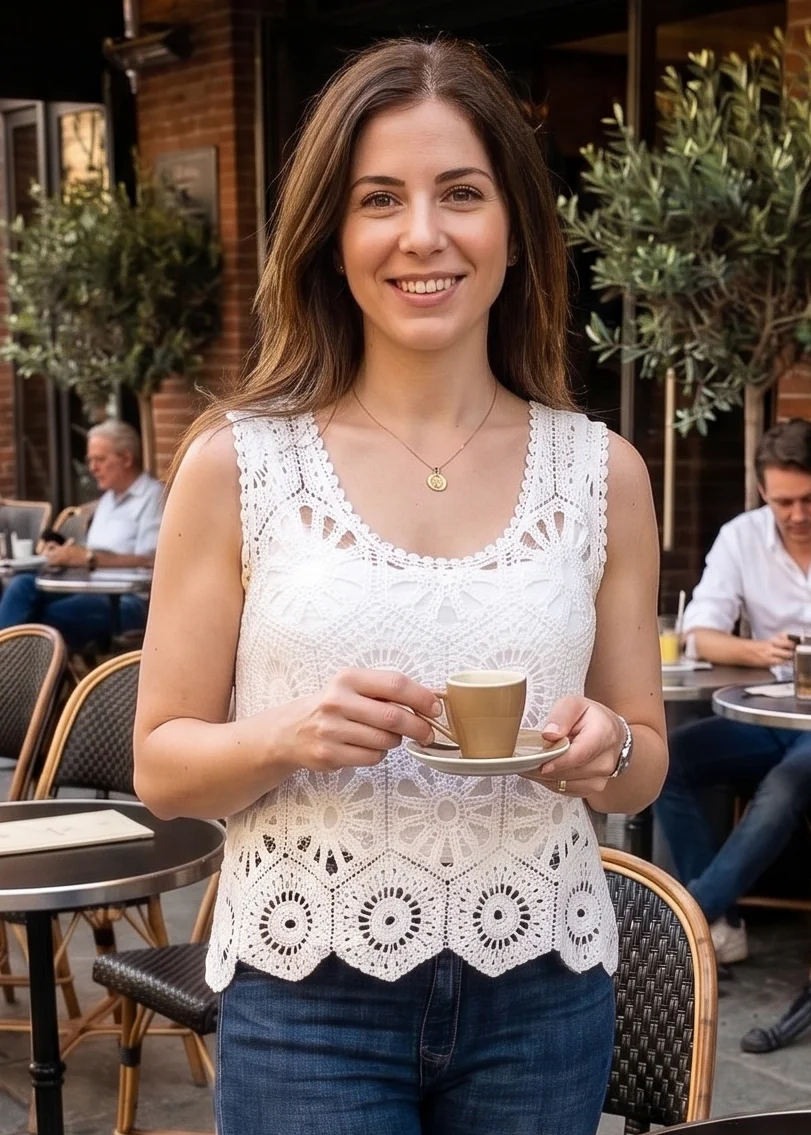 Bridget White Crochet Knit Vest Top - Image 4