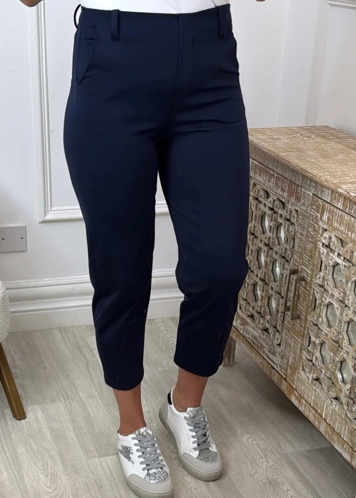 Bridie Navy Tapered Leg Trousers
