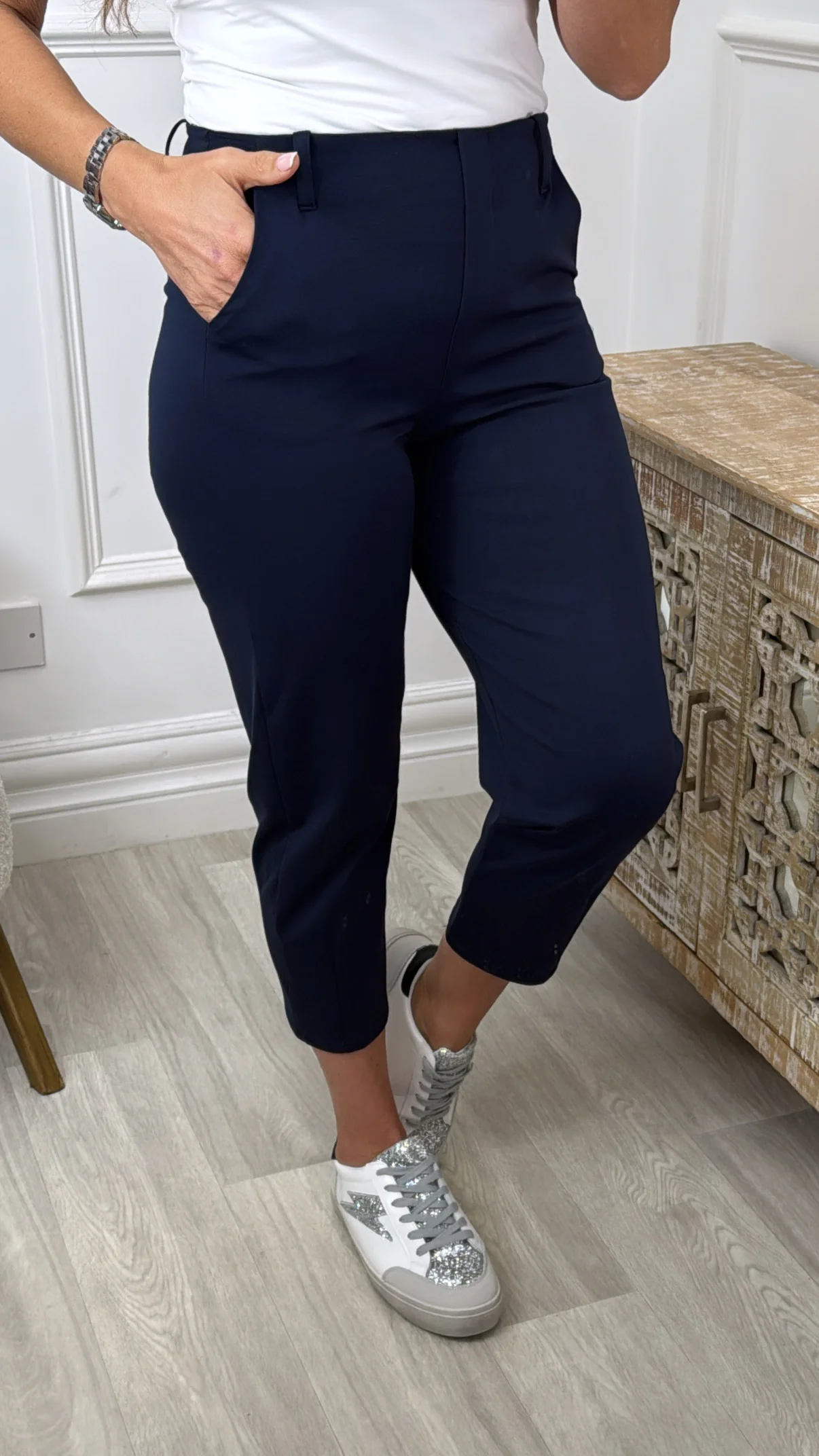 Bridie Navy Tapered Leg Trousers - Image 4