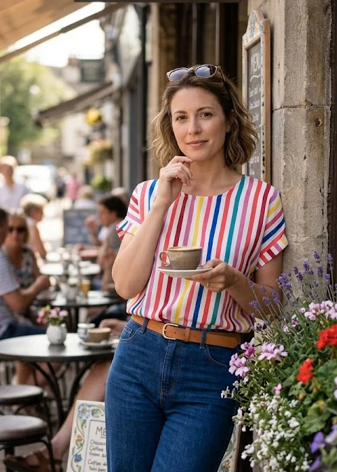 Camilla White Striped T-Shirt - Image 3