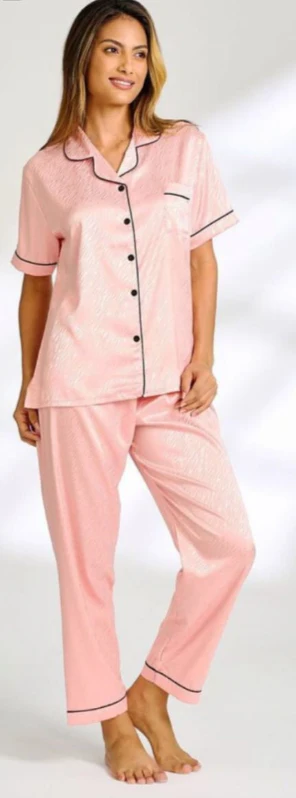 Cara Pink Satin Jacquard Pajama - Image 7