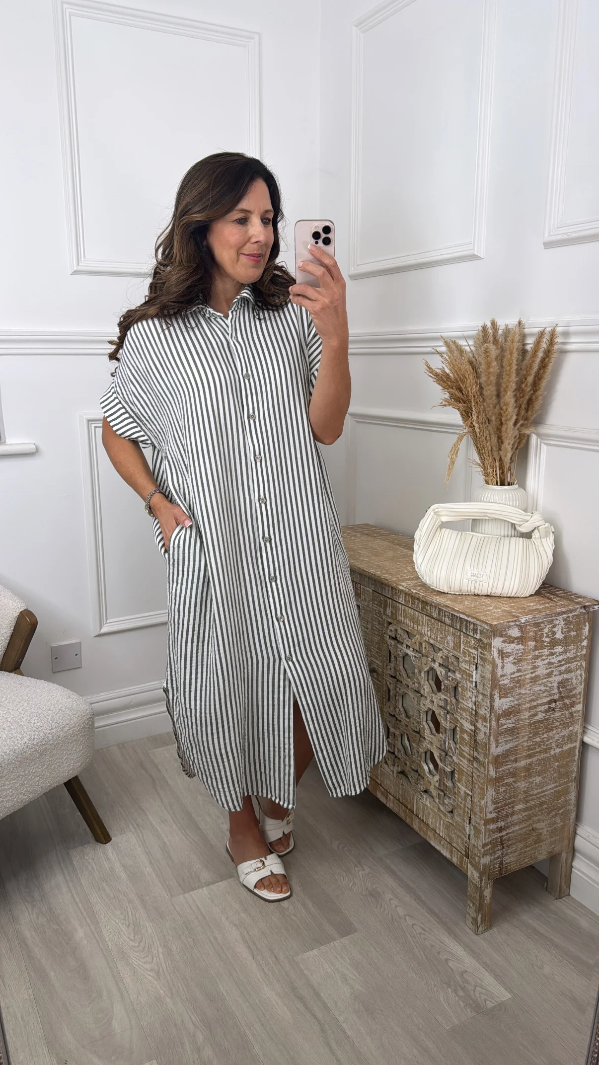 Celia Khaki Kaftan Shirt Dress - Image 2