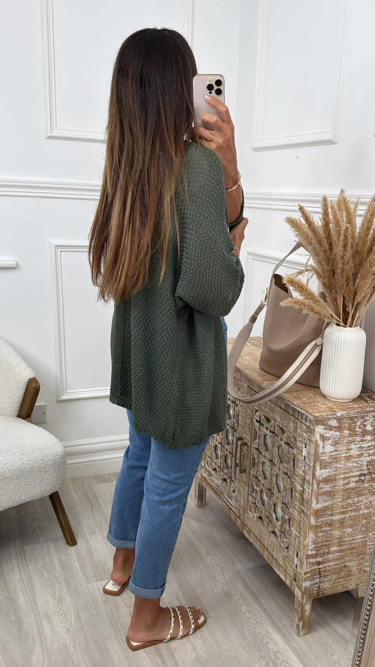 Clara Khaki Knit Cardigan - Image 3