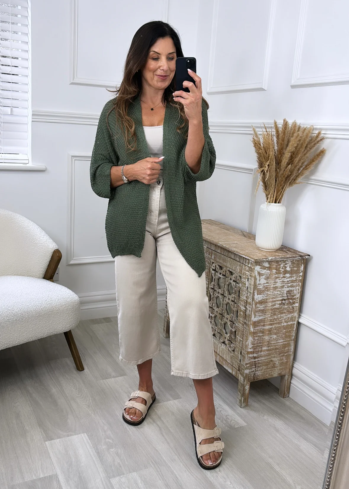 Clara Khaki Knit Cardigan - Image 4