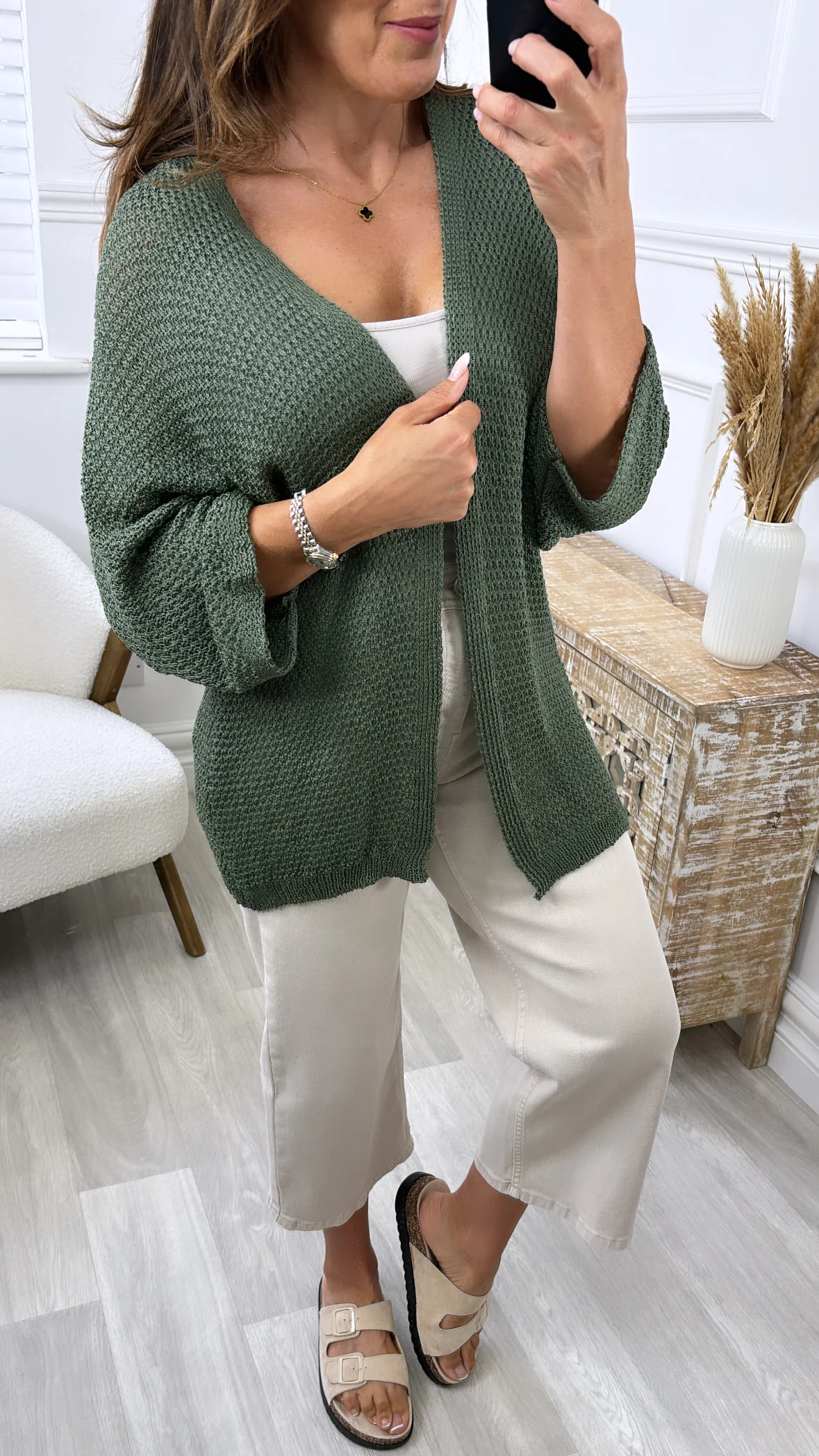 Clara Khaki Knit Cardigan - Image 5