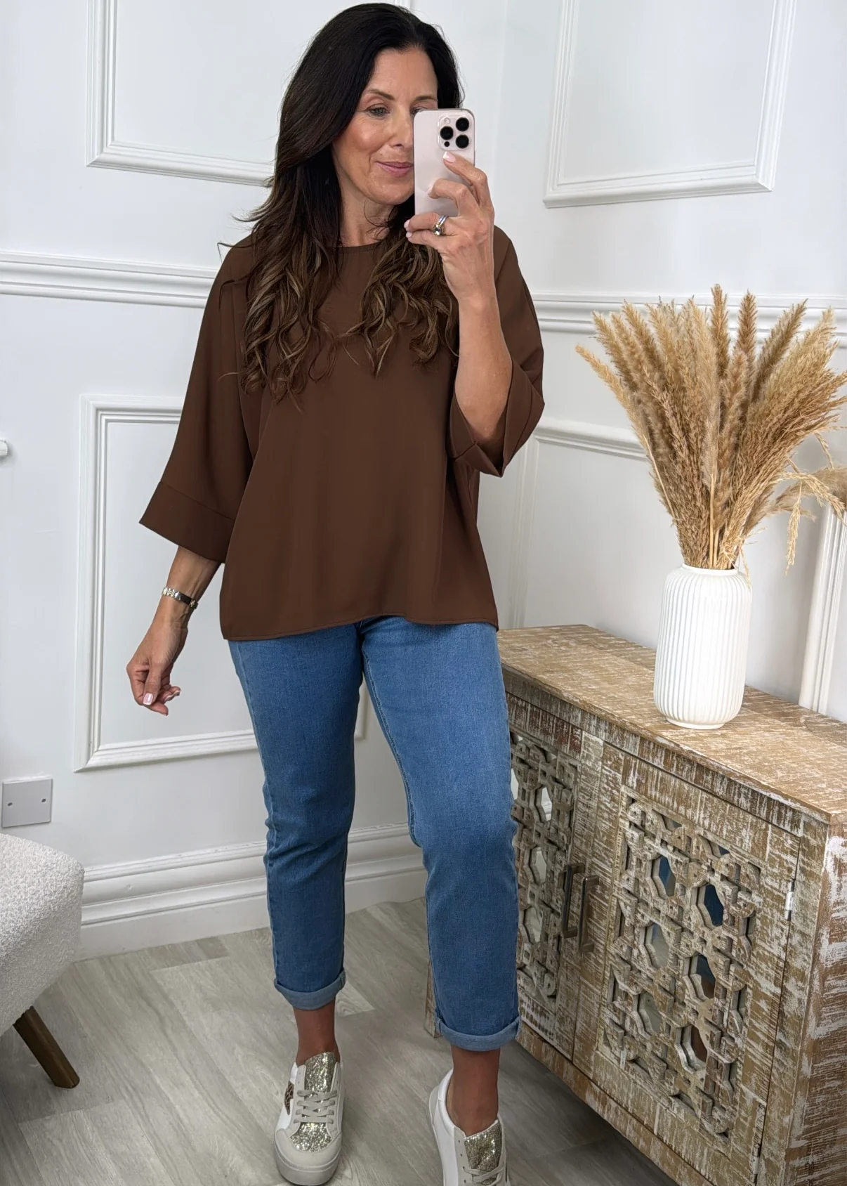 Cliona Brown Flowing Blouse - Image 2
