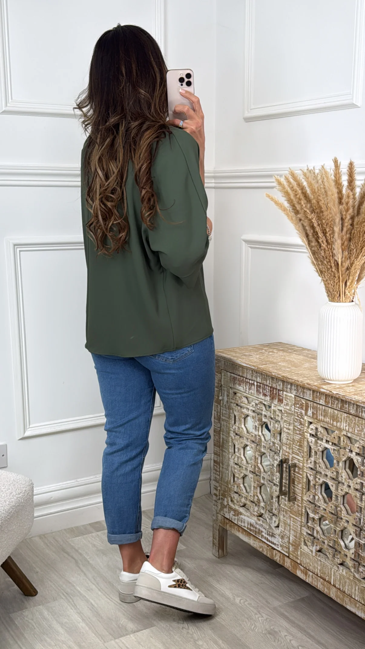 Cliona Khaki Flowing Blouse - Image 3