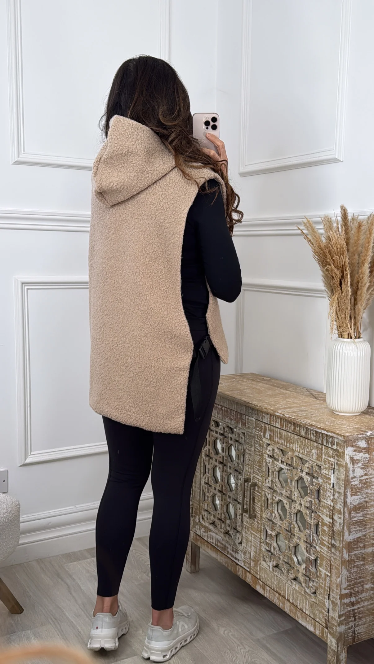 Clodagh Beige Sleeveless Teddy Hoodie - Image 3