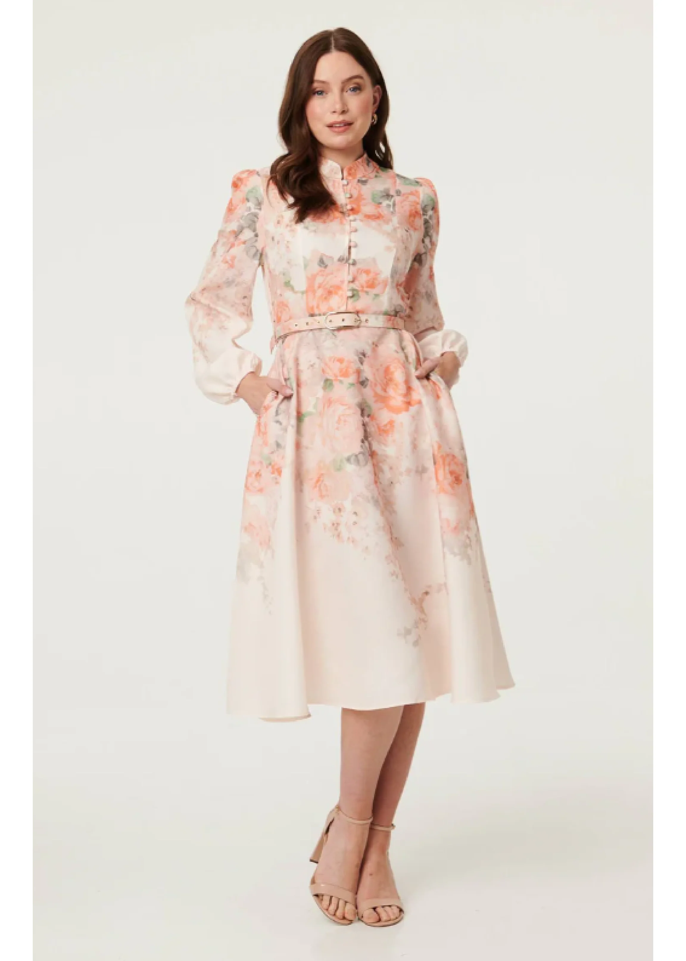 Dalida Pink Floral Midi Dress - Image 4
