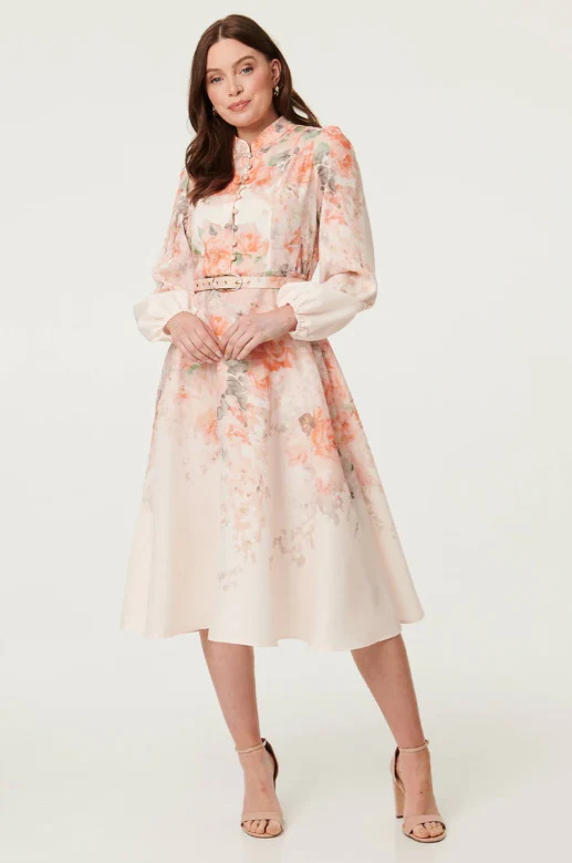Dalida Pink Floral Midi Dress - Image 5