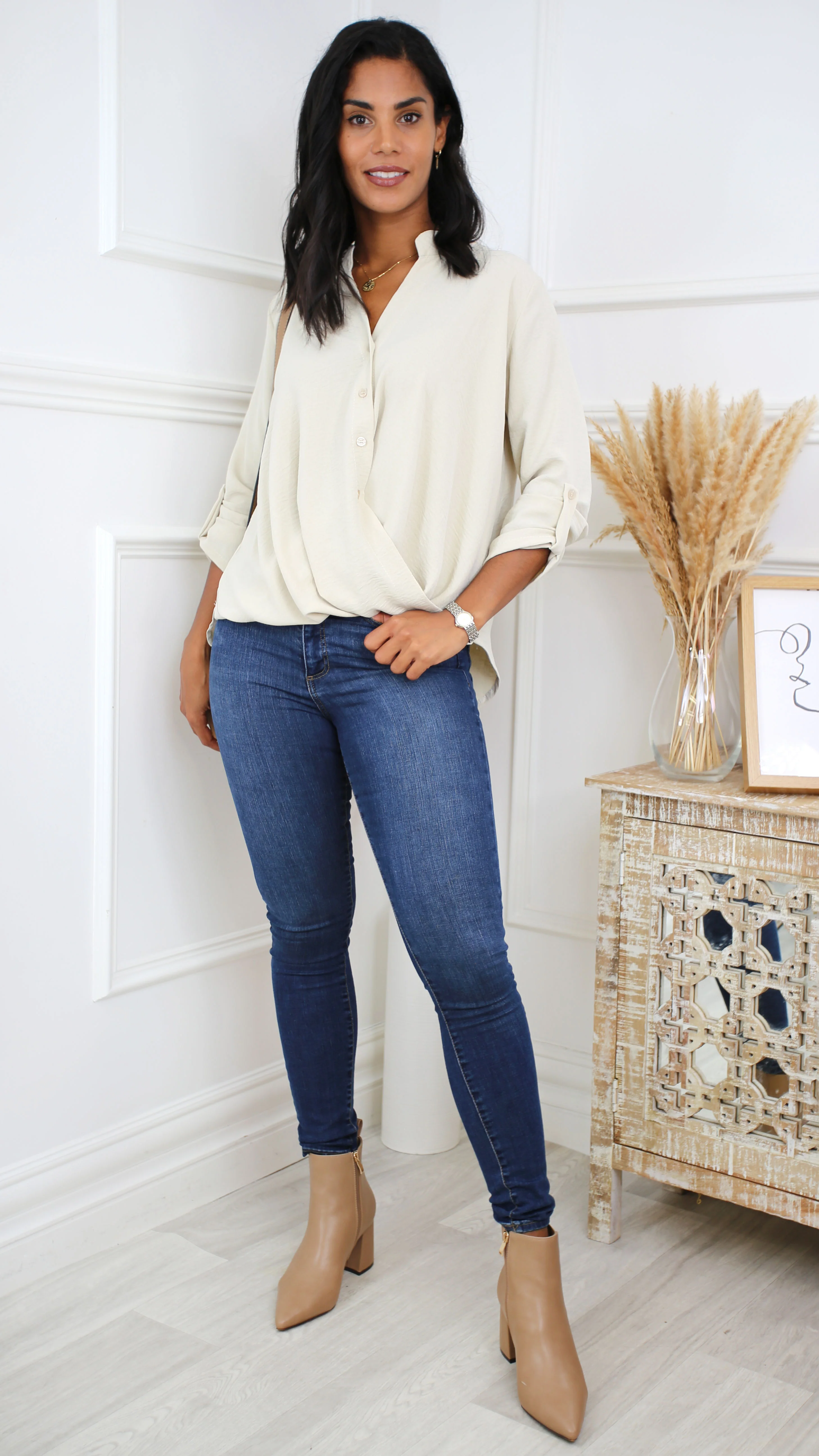 Darcy Beige Wrap Blouse - Image 6