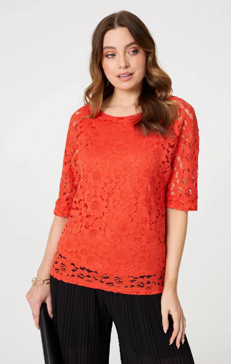 Deirdre Coral Floral Lace Blouse - Image 8