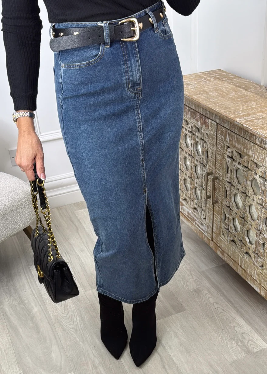 Della Blue Denim Midi Skirt - Image 3