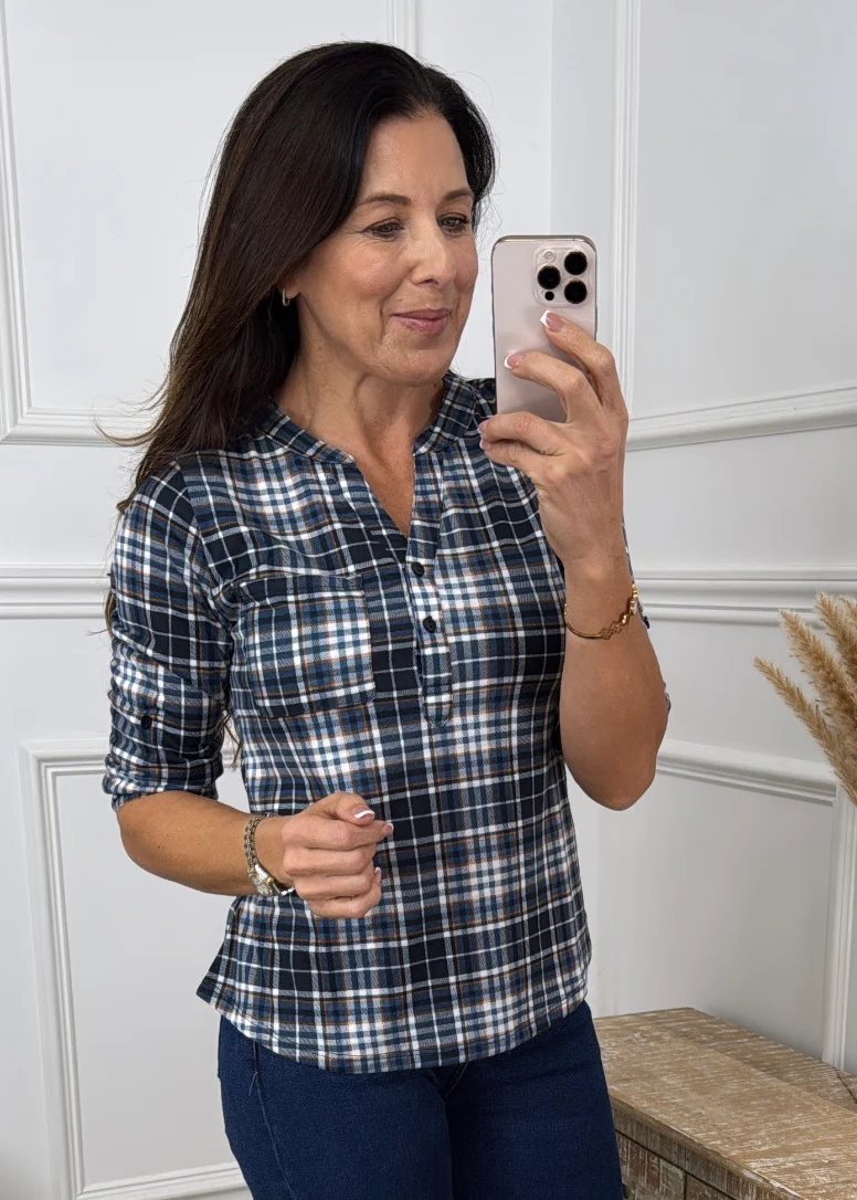 Dinara Navy Check Popover Shirt - Image 2