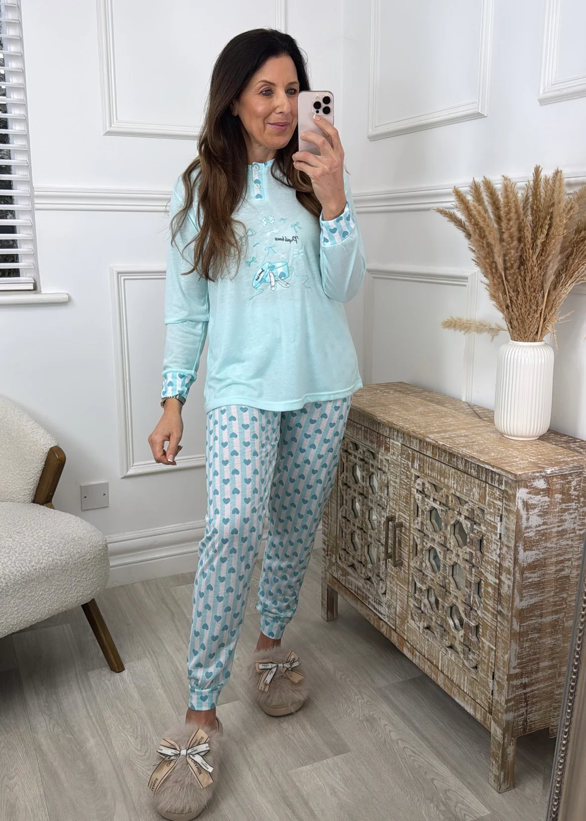 Donella Aqua Blue Embroidered Pajama - Image 2