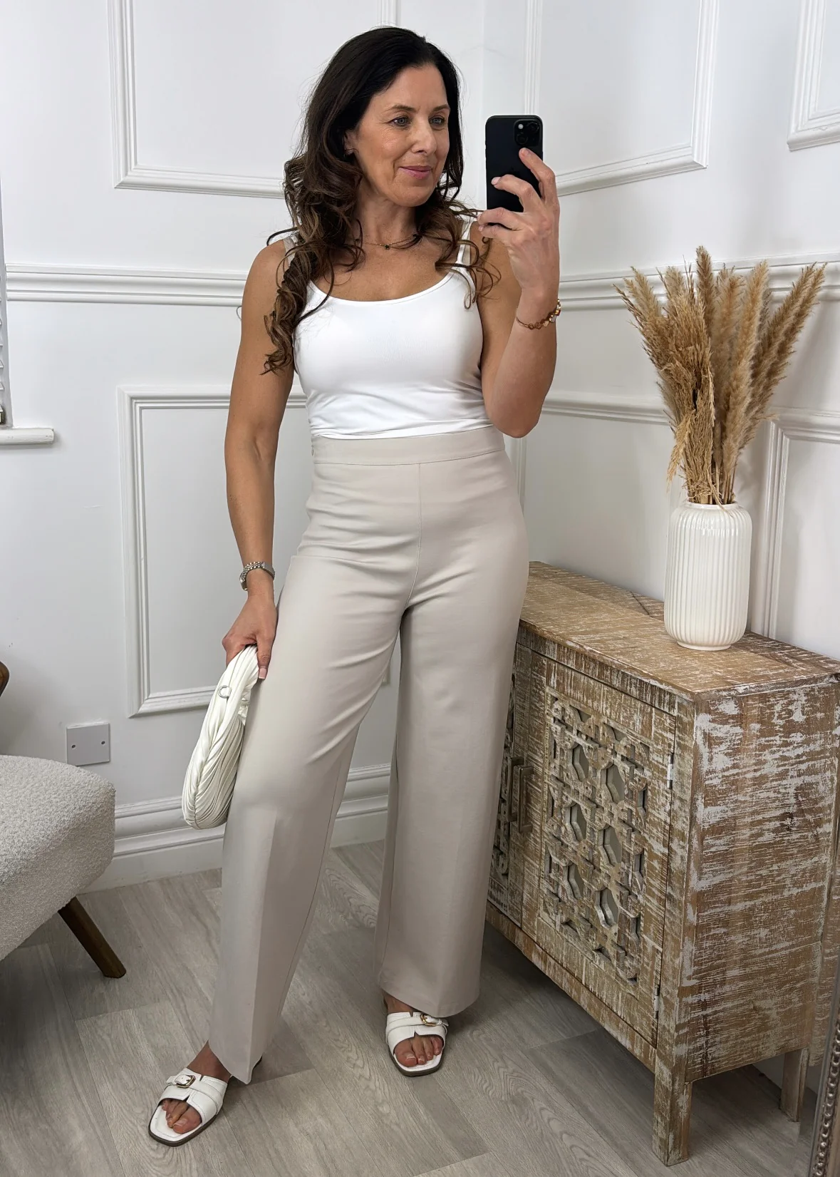 Dympna Beige Straight Leg Trousers