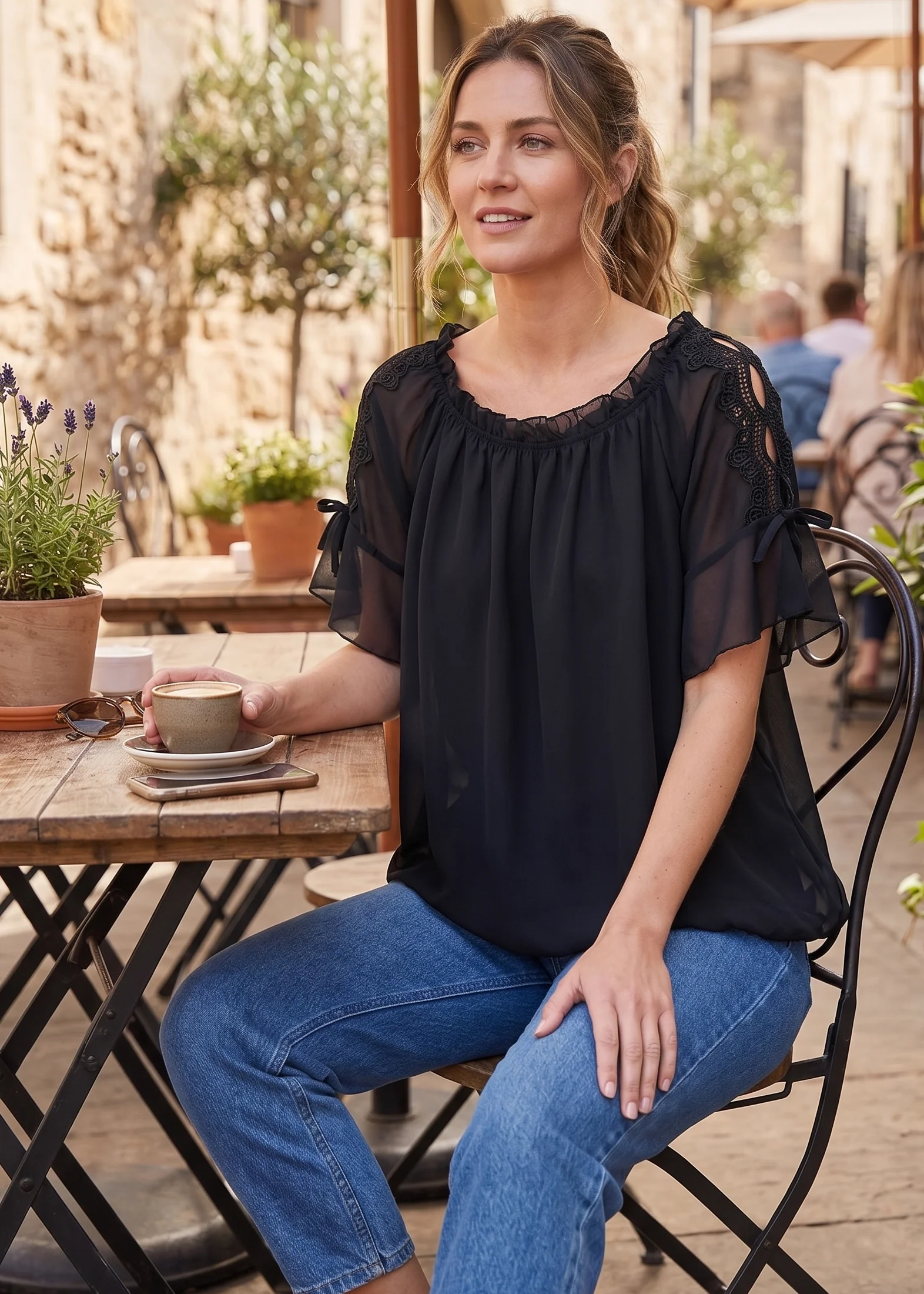 Eimear Black Ruffle Neck Blouse - Image 3