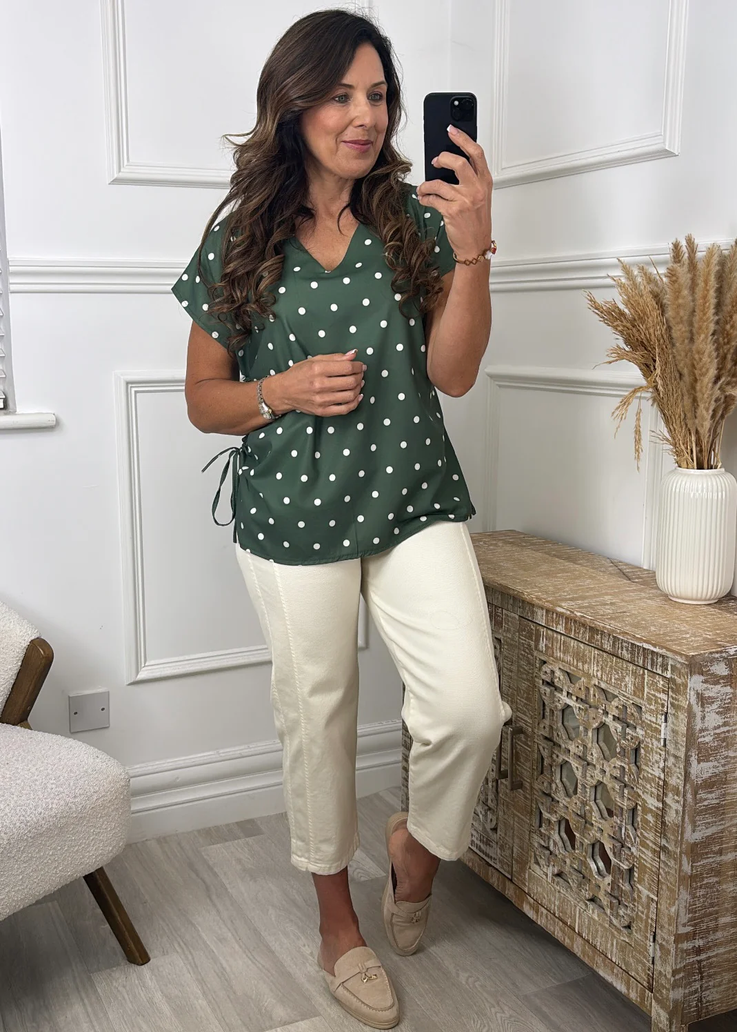 Elly Khaki Polka Dot Blouse