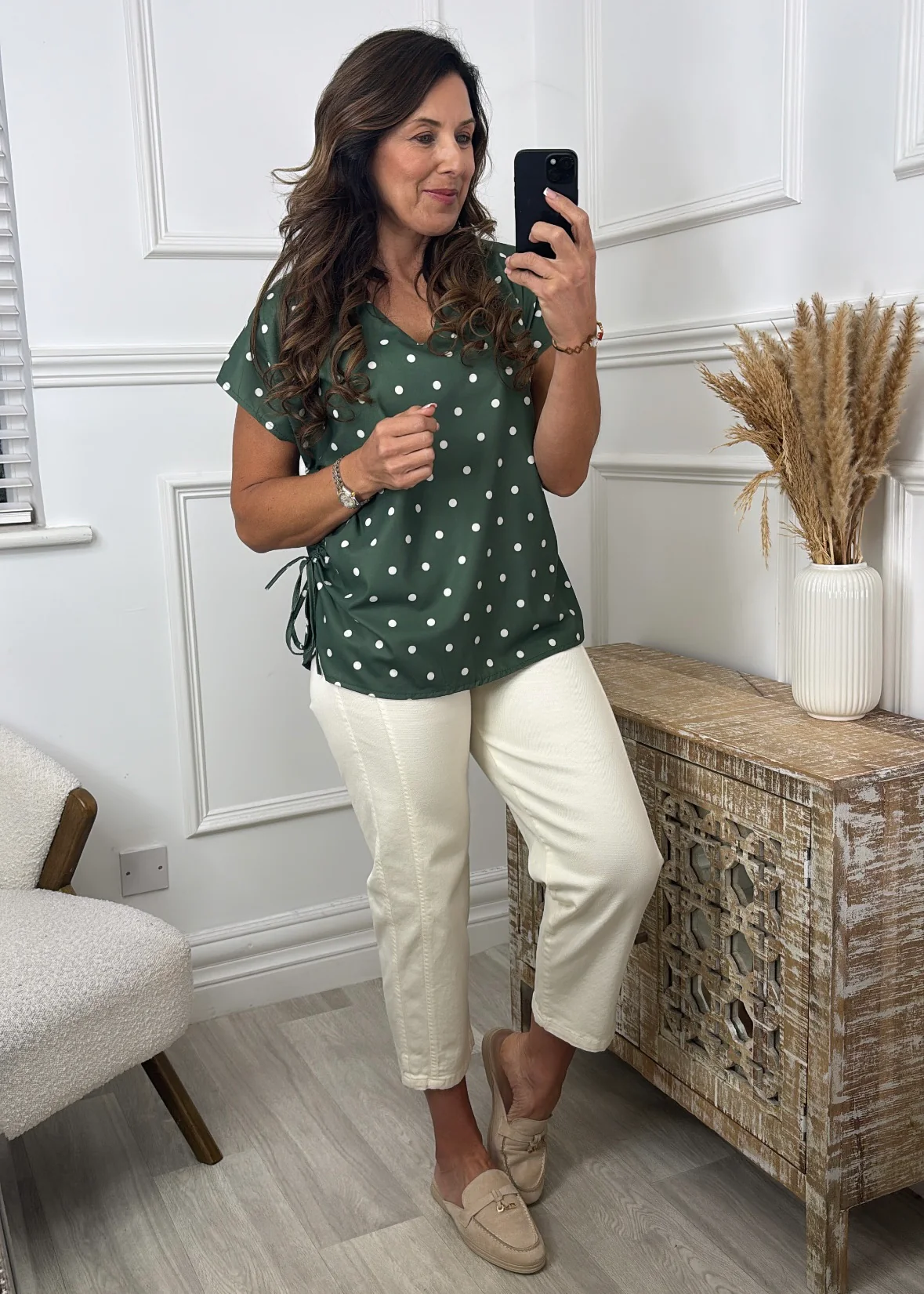Elly Khaki Polka Dot Blouse - Image 2