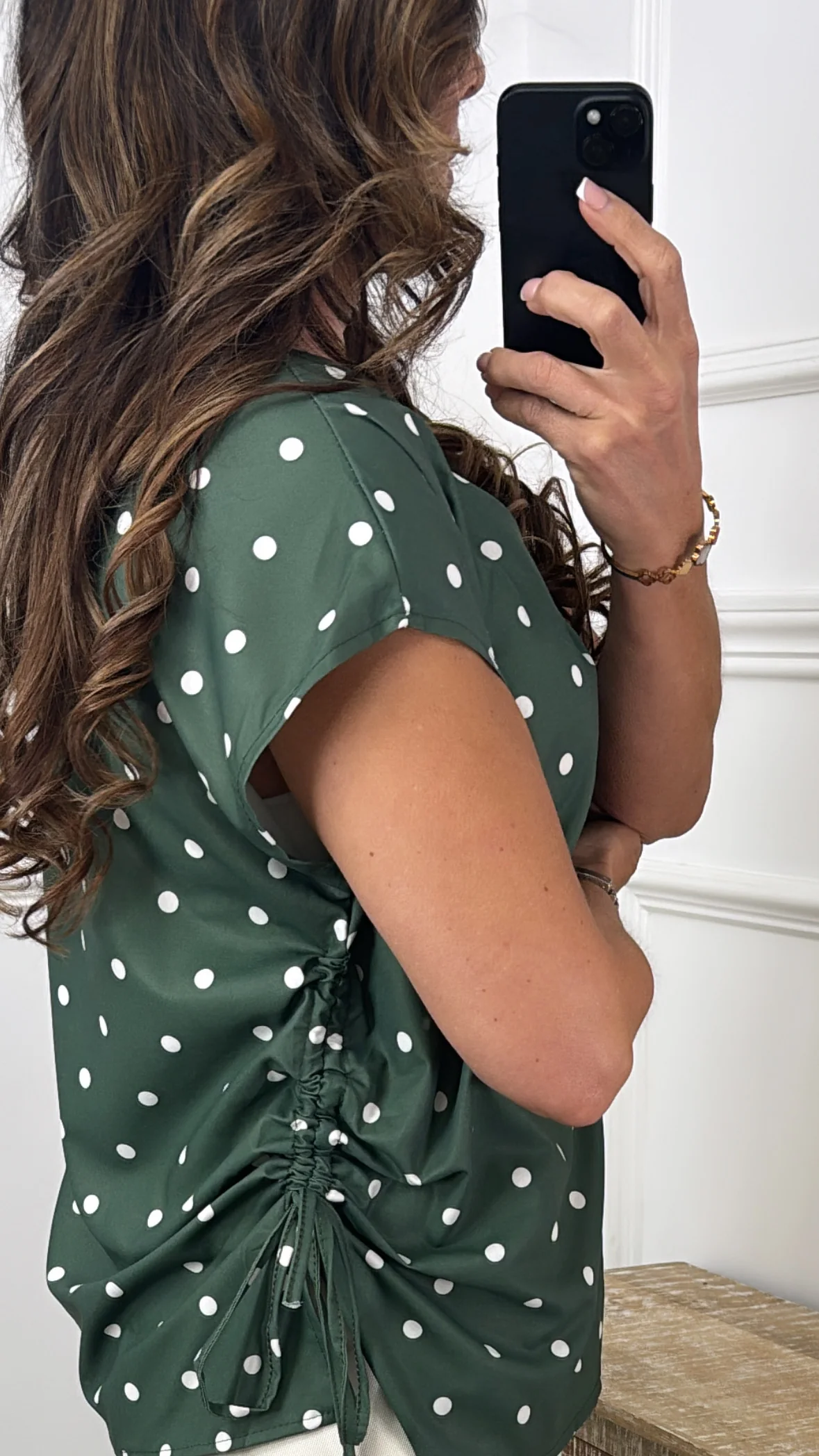 Elly Khaki Polka Dot Blouse - Image 3