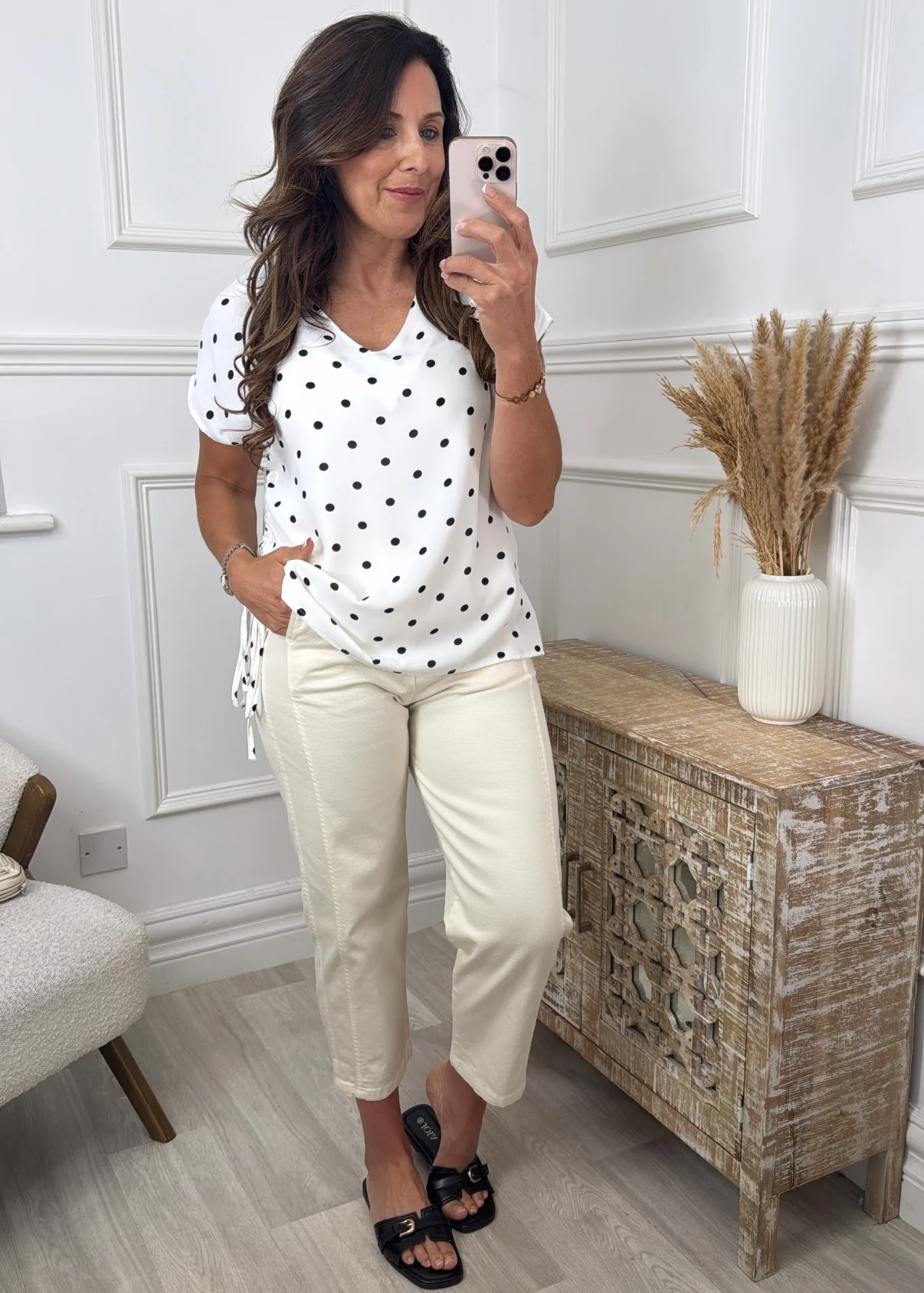 Emilia Vanilla Polka Dot Blouse