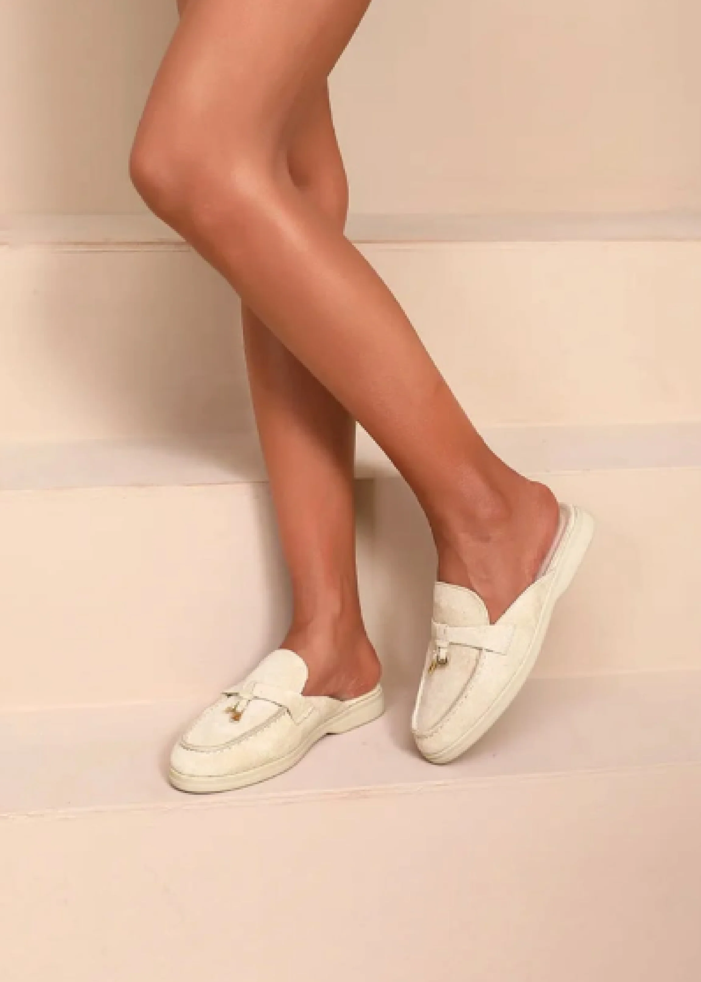 Felicity Beige Suede Backless Moccasins