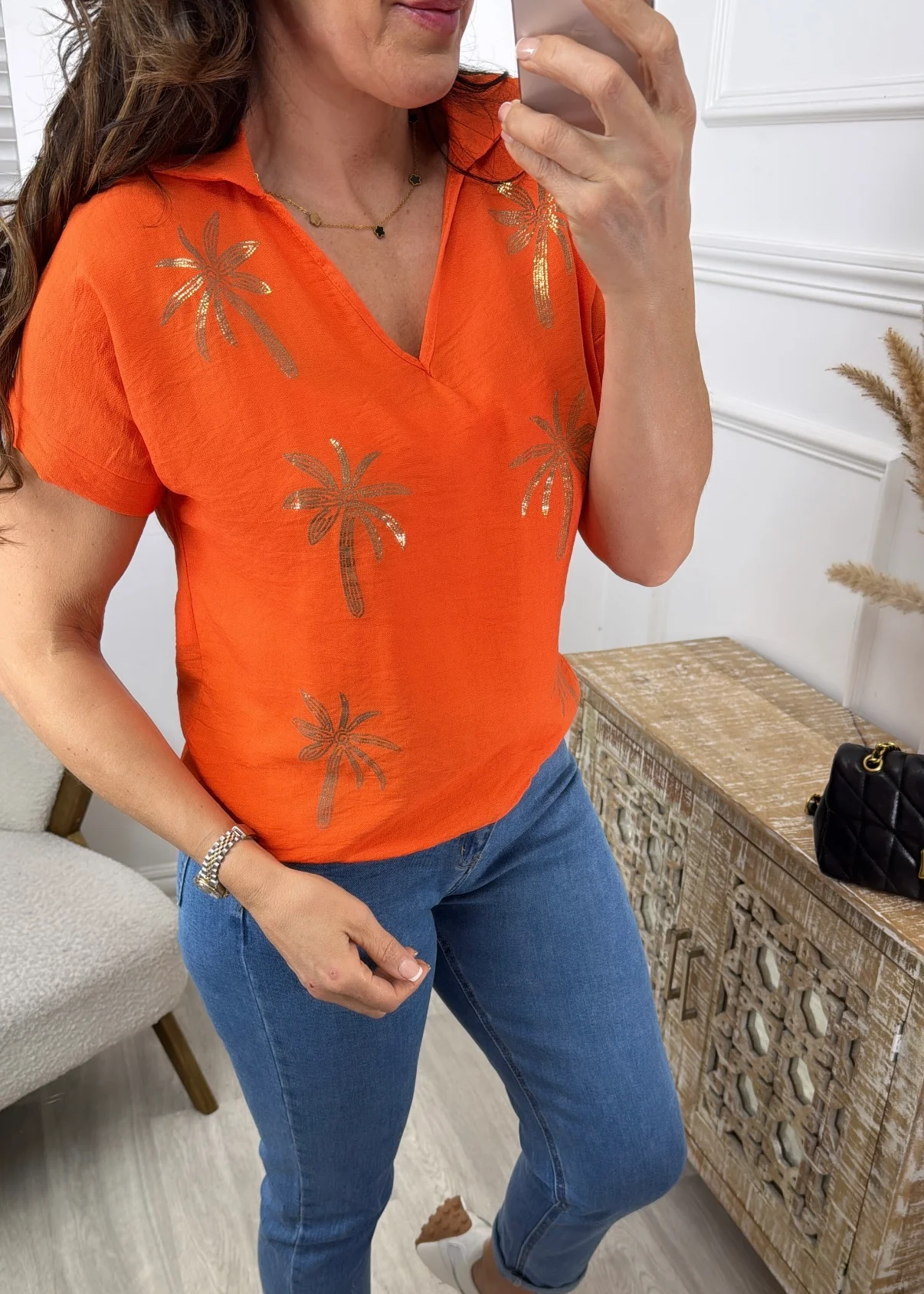 Fergy Orange Palm Print Top - Image 2