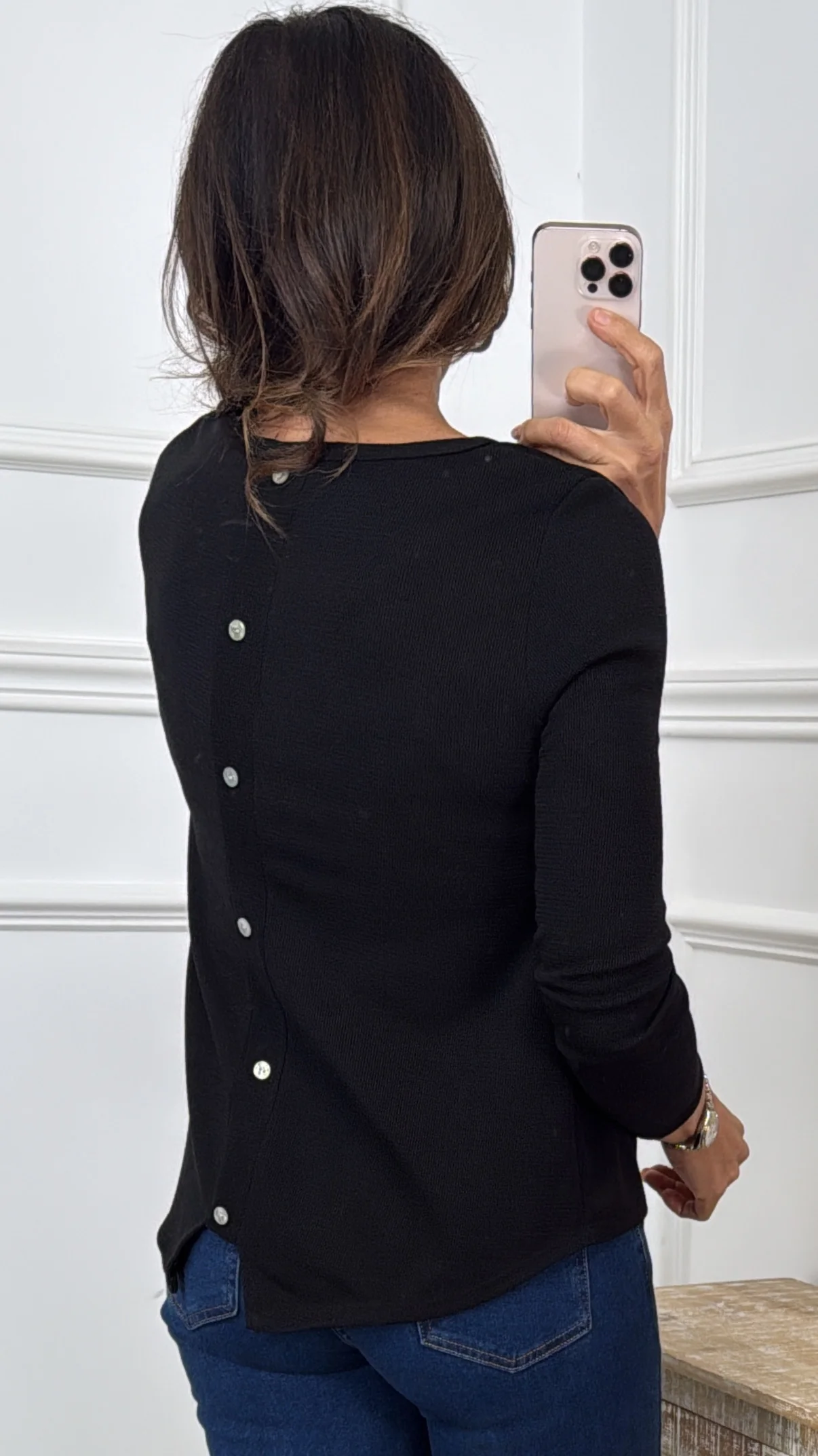 Fiorella Black Button Back Top - Image 2