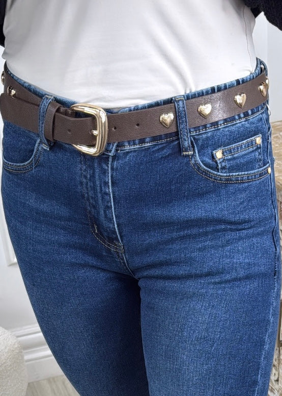 Fran Brown Heart Stud Belt