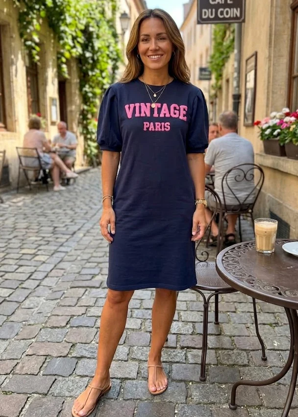 Gabrielle Navy Vintage T-Shirt Dress - Image 3