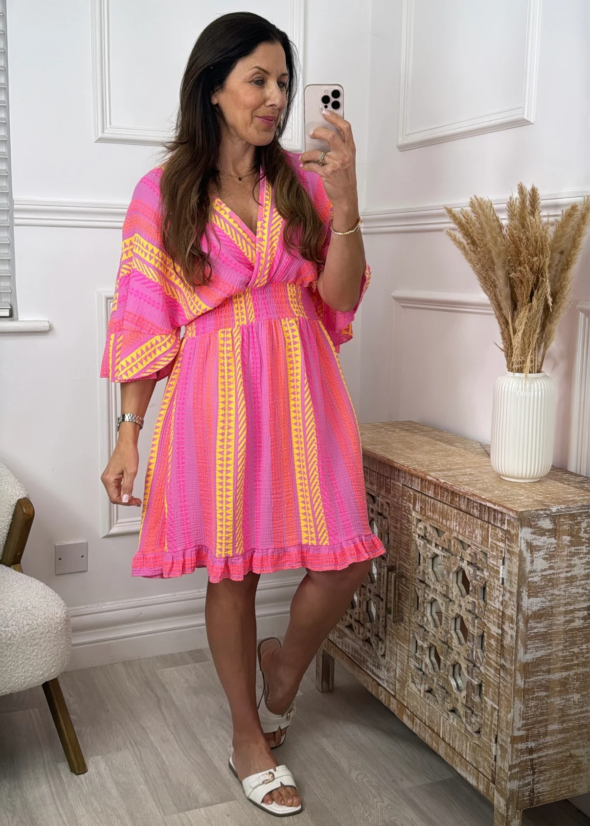Geraldine Fuchsia Tribal Stripe Wrap Mini Dress - Image 2