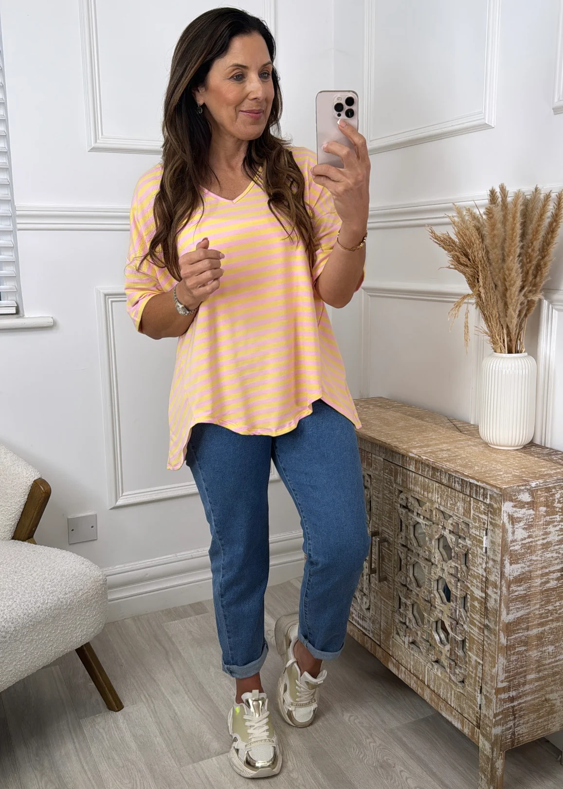 Gianna Yellow Striped Shirt Top - Image 2