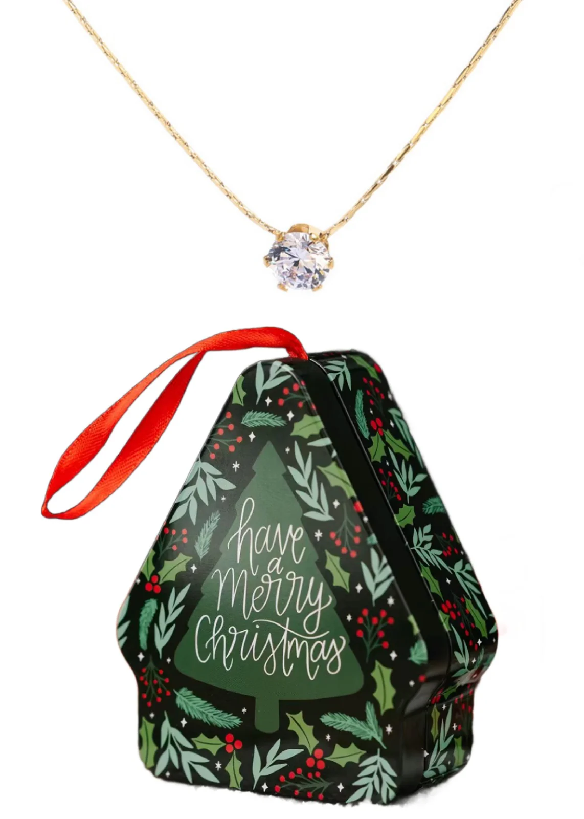 Gold Delicate Necklace Christmas Ornament Tin