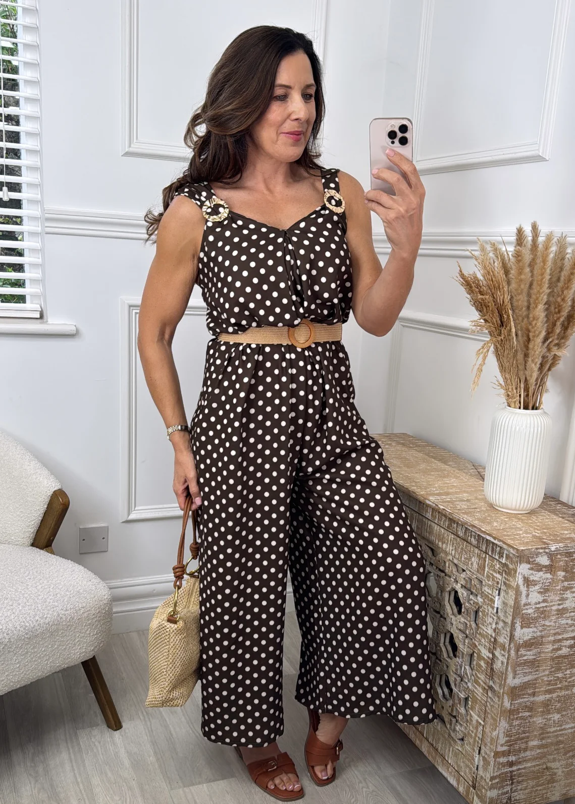 🖤Pre Order🖤Goldie Brown Polka Dot Jumpsuit
