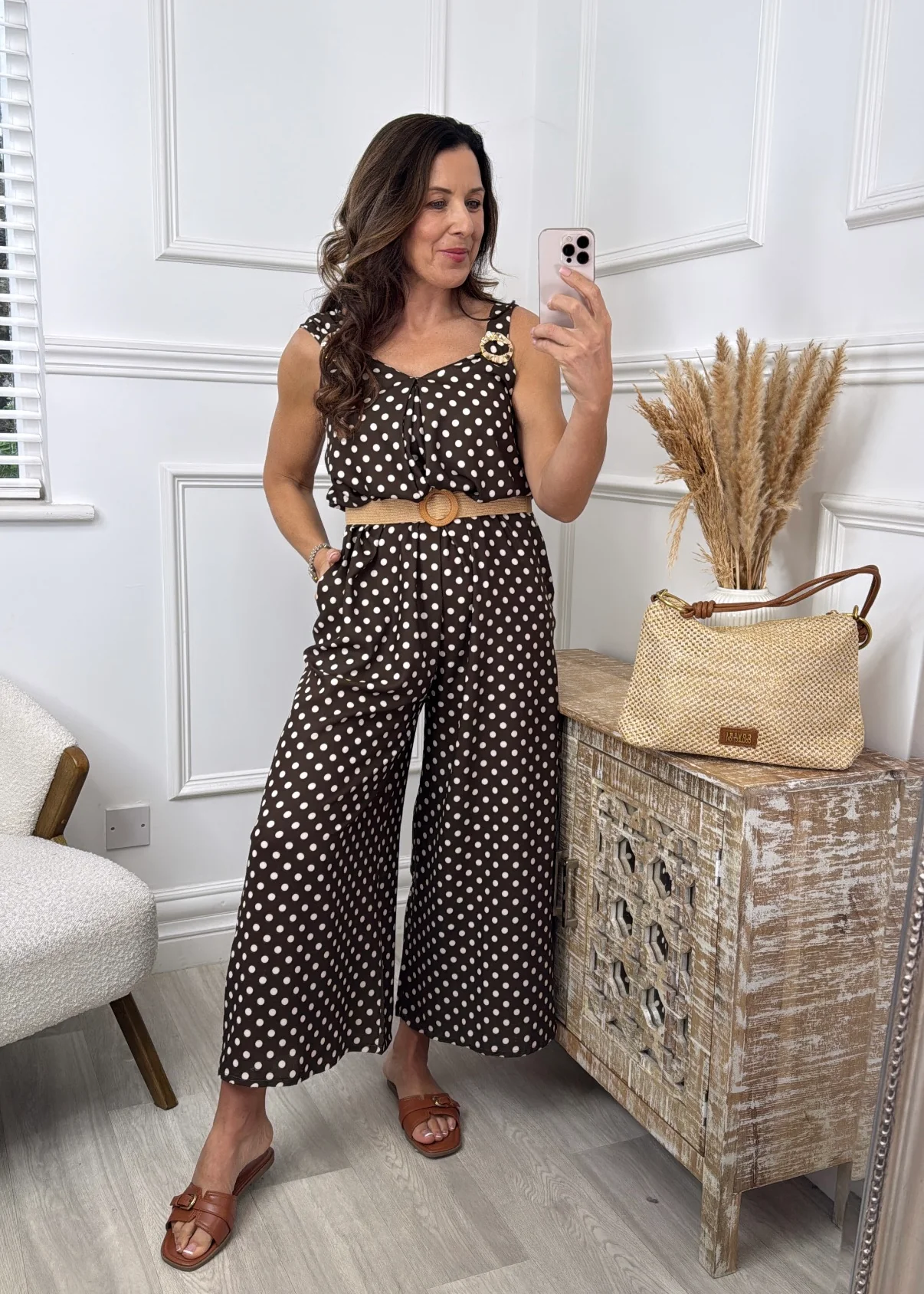 🖤Pre Order🖤Goldie Brown Polka Dot Jumpsuit - Image 3