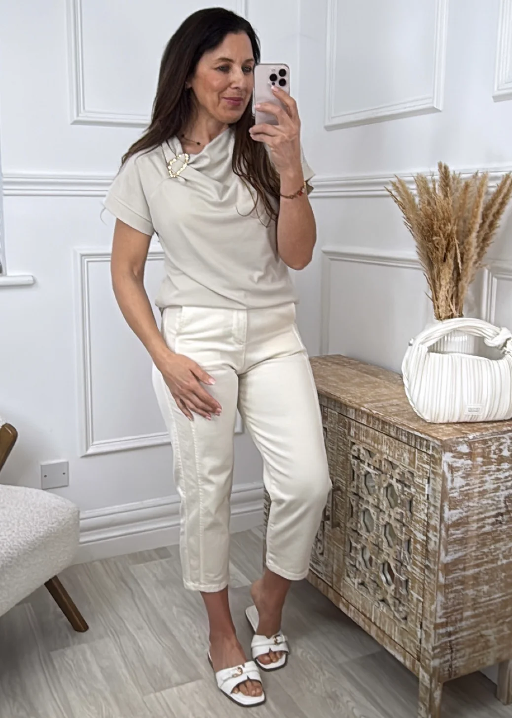 Hartley Beige Asymmetrical Neckline Top - Image 2