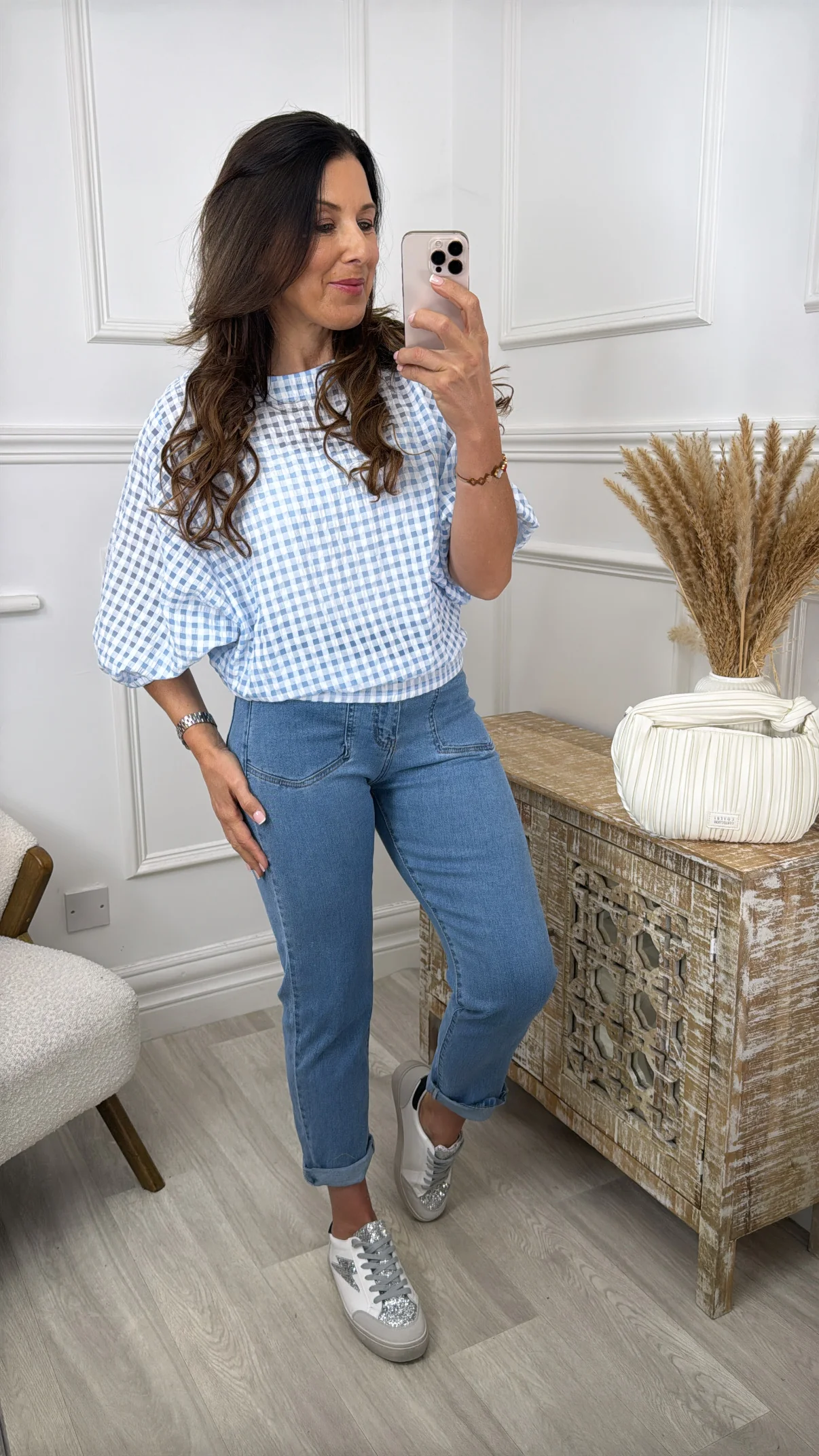 Hazel Blue Gingham Print Top - Image 3