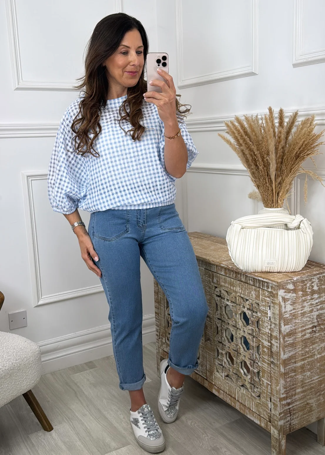 Hazel Blue Gingham Print Top - Image 4