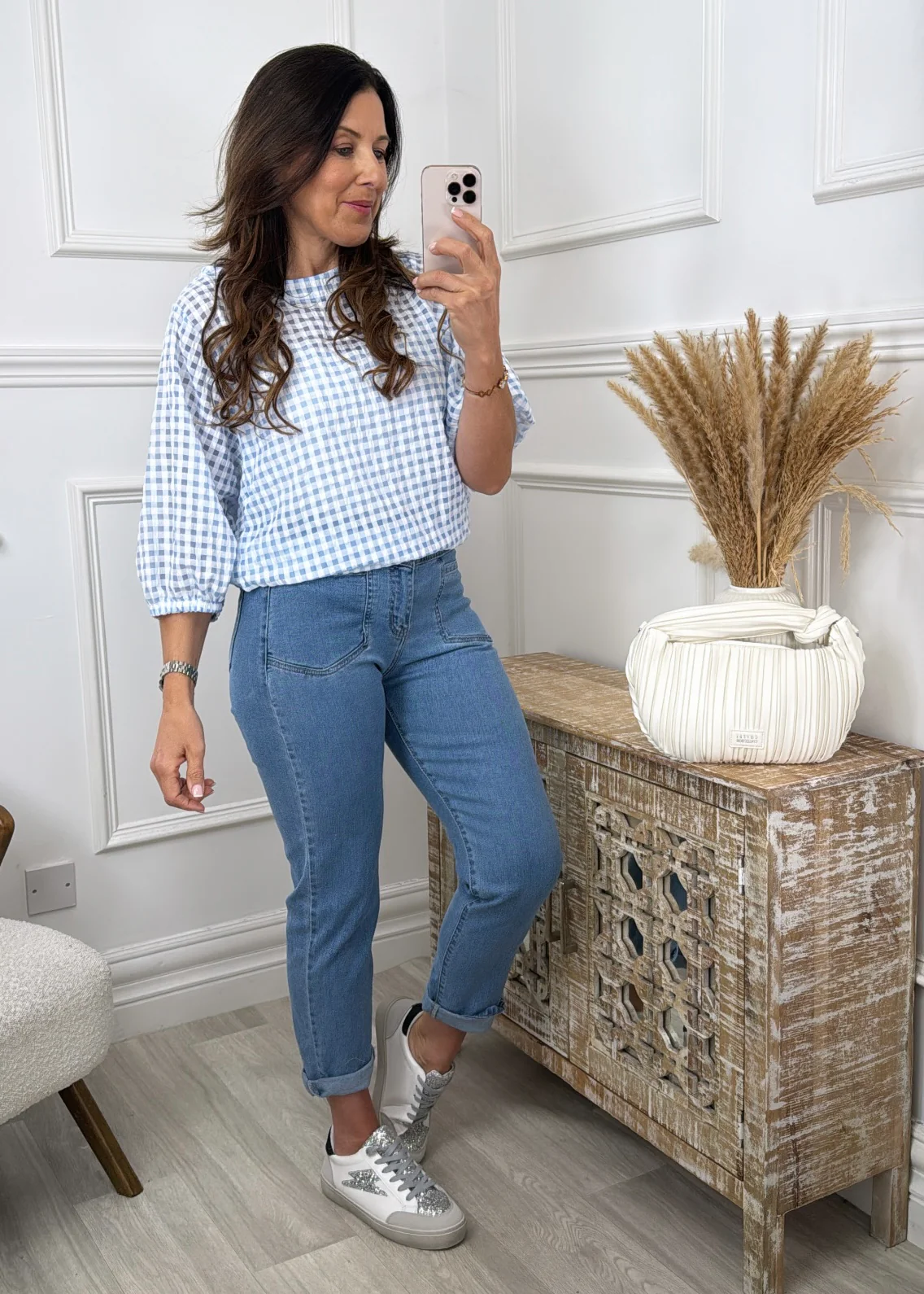Hazel Blue Gingham Print Top - Image 5