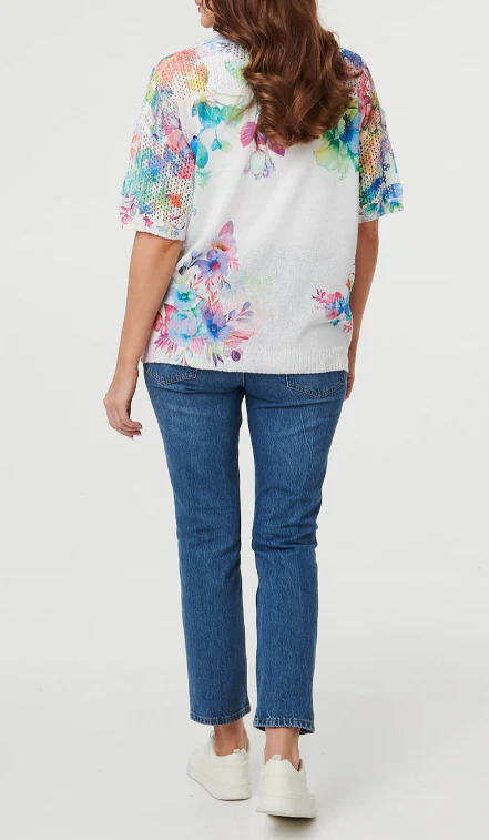 Imelda White Mesh Sleeve Floral Top - Image 6