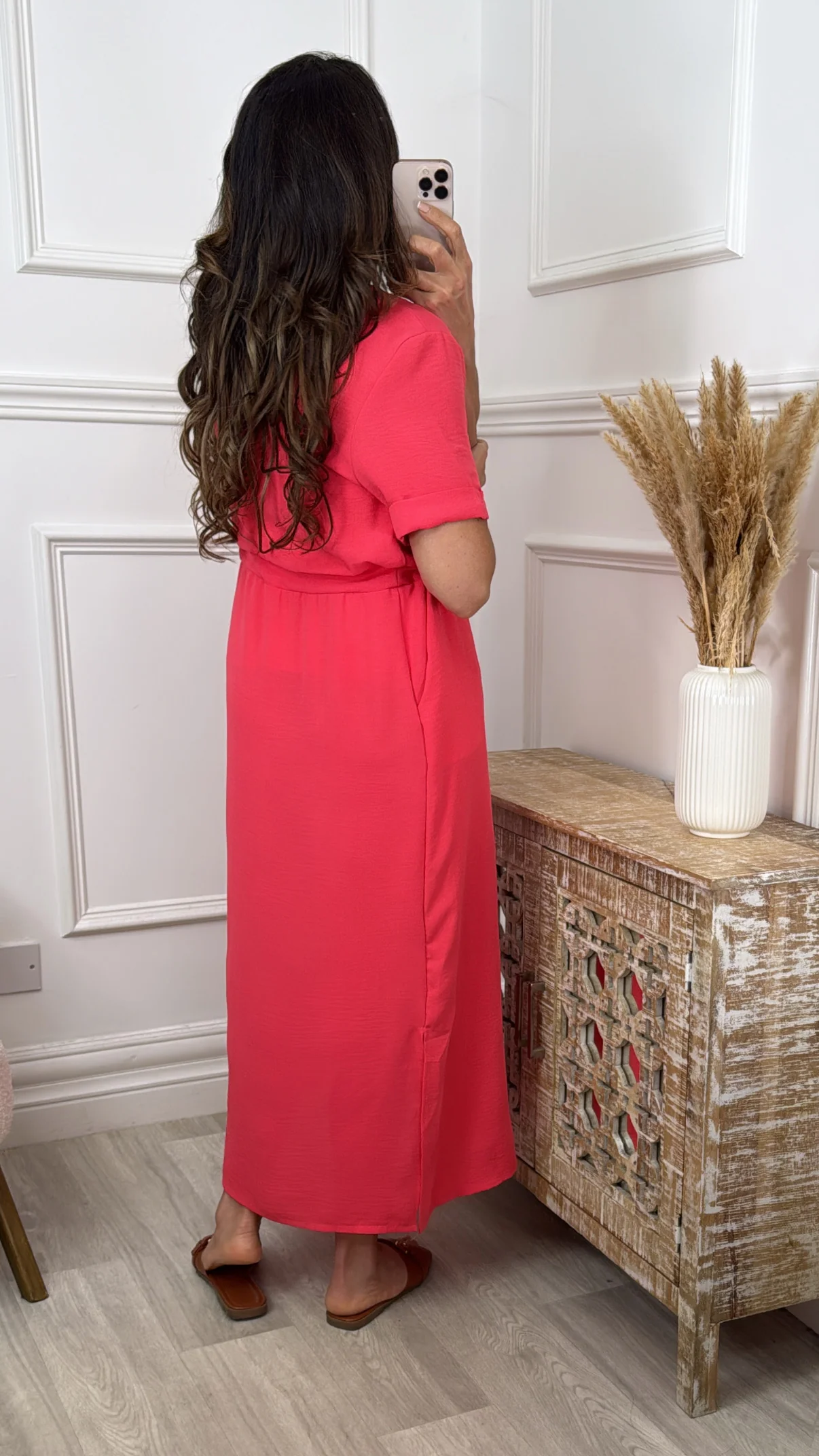 Indiana Watermelon Red Drawstring Waist Maxi Dress - Image 3