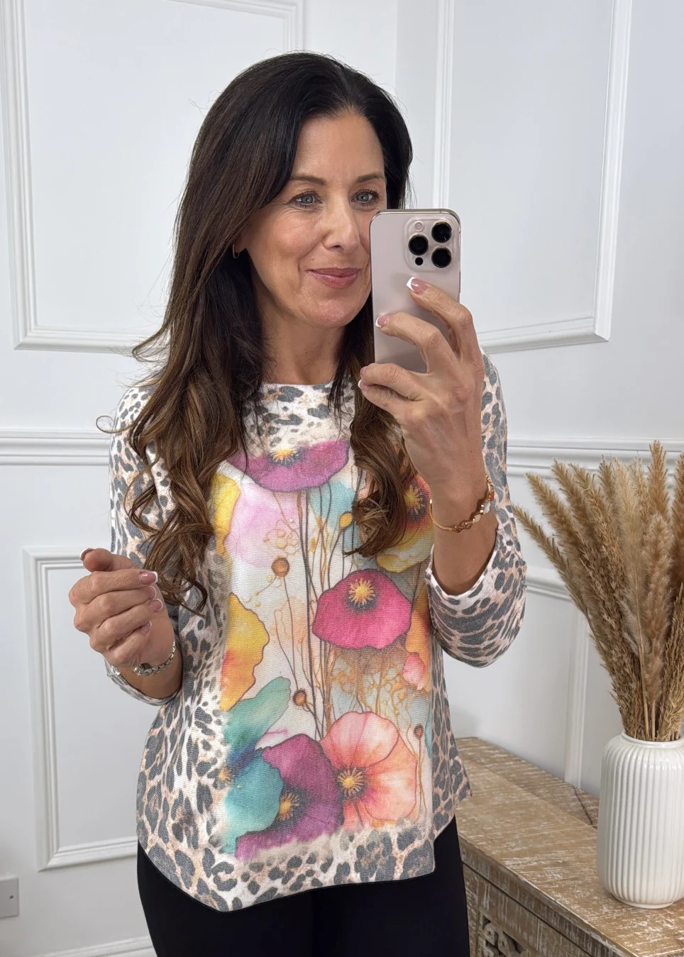 Isa Leopard Flower Print Pullover