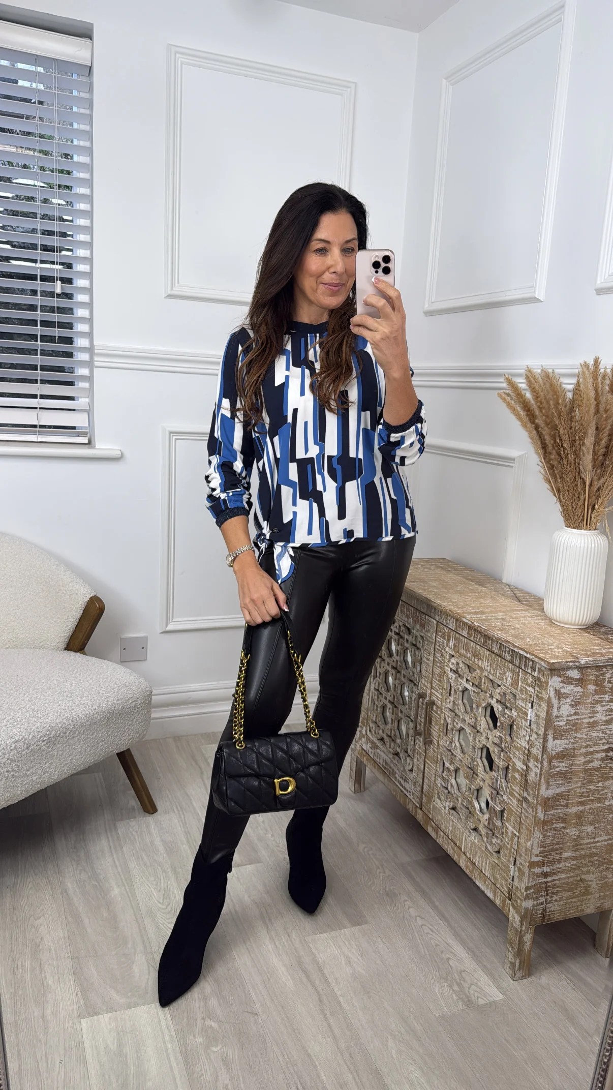 Isabella Navy Blue Patterned Blouse - Image 4