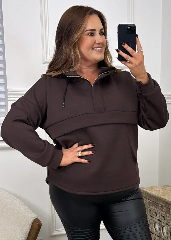 Ivana Brown Kangaroo Pocket Hoodie - Image 4