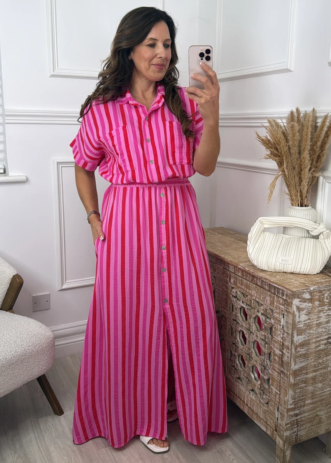 Janice Pink Striped Skirt Set - Image 2