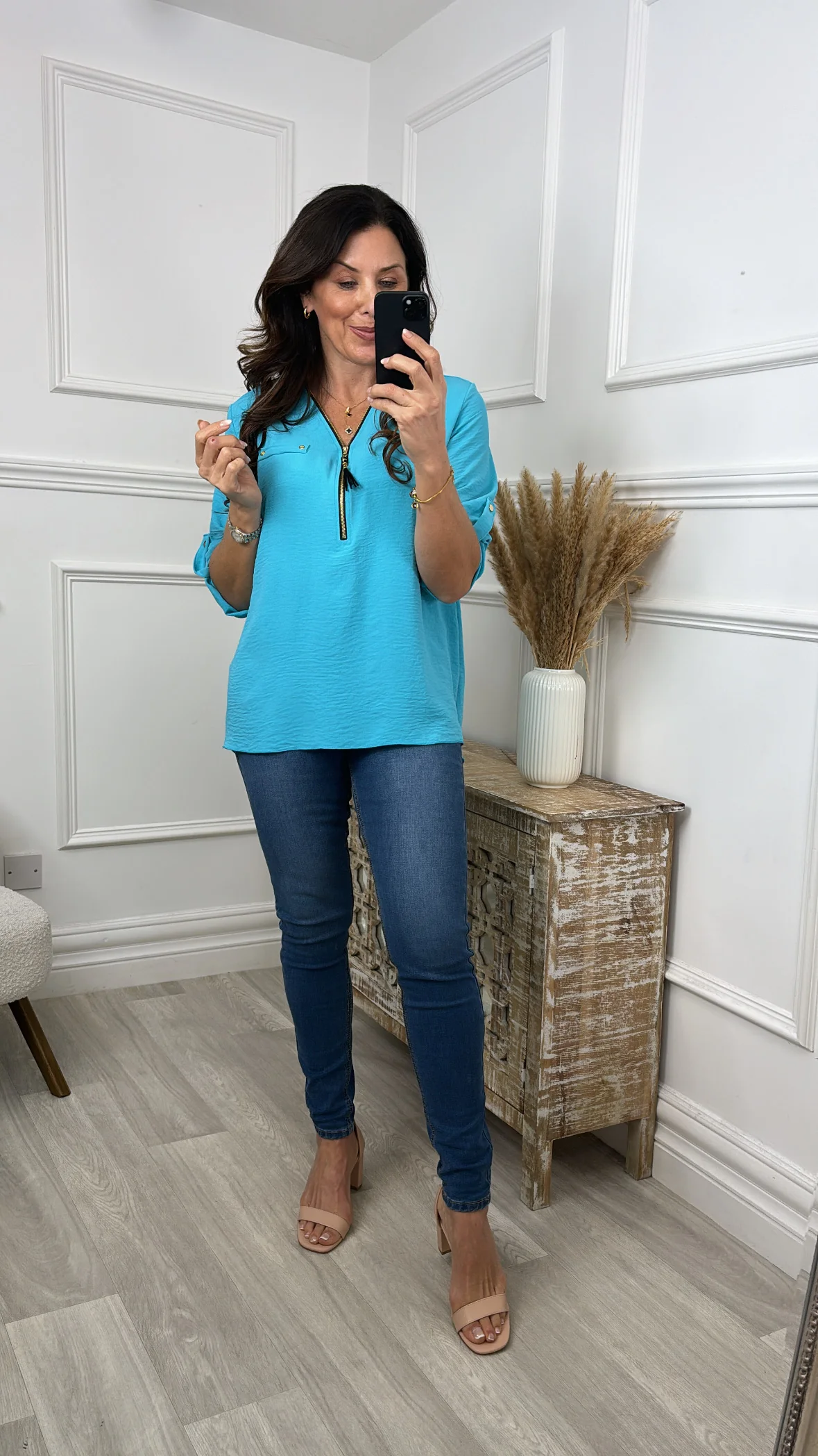 Jocasta Aqua Zip Detail Top - Image 2