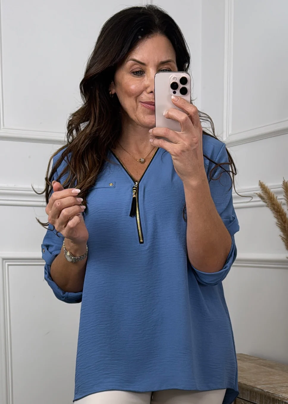 Jocasta Denim Zip Detail Top
